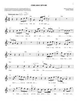page one of Come Away With Me (Easy Lead Sheet / Fake Book)
