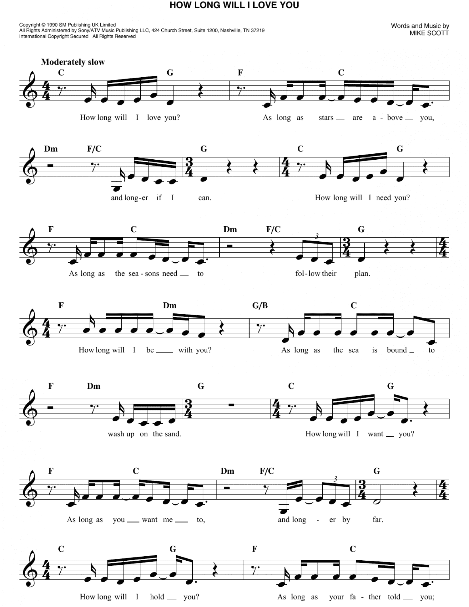 How Long Will I Love You (Lead Sheet / Fake Book)