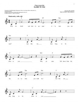 page one of (They Long To Be) Close To You (Easy Lead Sheet / Fake Book)