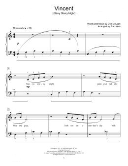 page one of Vincent (Starry Starry Night) (arr. Fred Kern) (Educational Piano)
