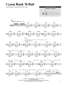 page one of I Love Rock 'N Roll (Drums Transcription)