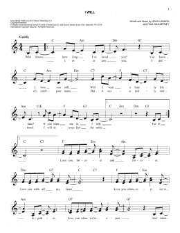 page one of I Will (Lead Sheet / Fake Book)