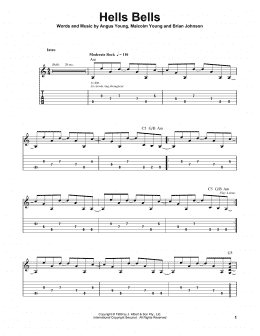 page one of Hells Bells (Easy Guitar Tab)