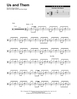 page one of Us And Them (Drums Transcription)