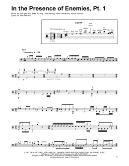 page one of In The Presence Of Enemies - Part 1 (Drums Transcription)