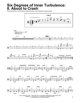 page one of Six Degrees Of Inner Turbulence: II. About To Crash (Drums Transcription)