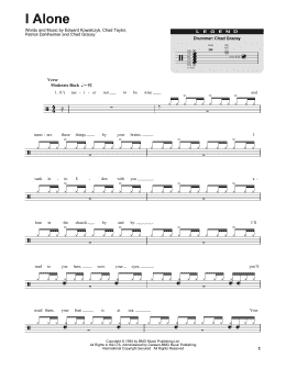 page one of I Alone (Drums Transcription)