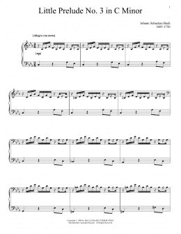 page one of Little Prelude No. 3 in C Minor (Piano Solo)