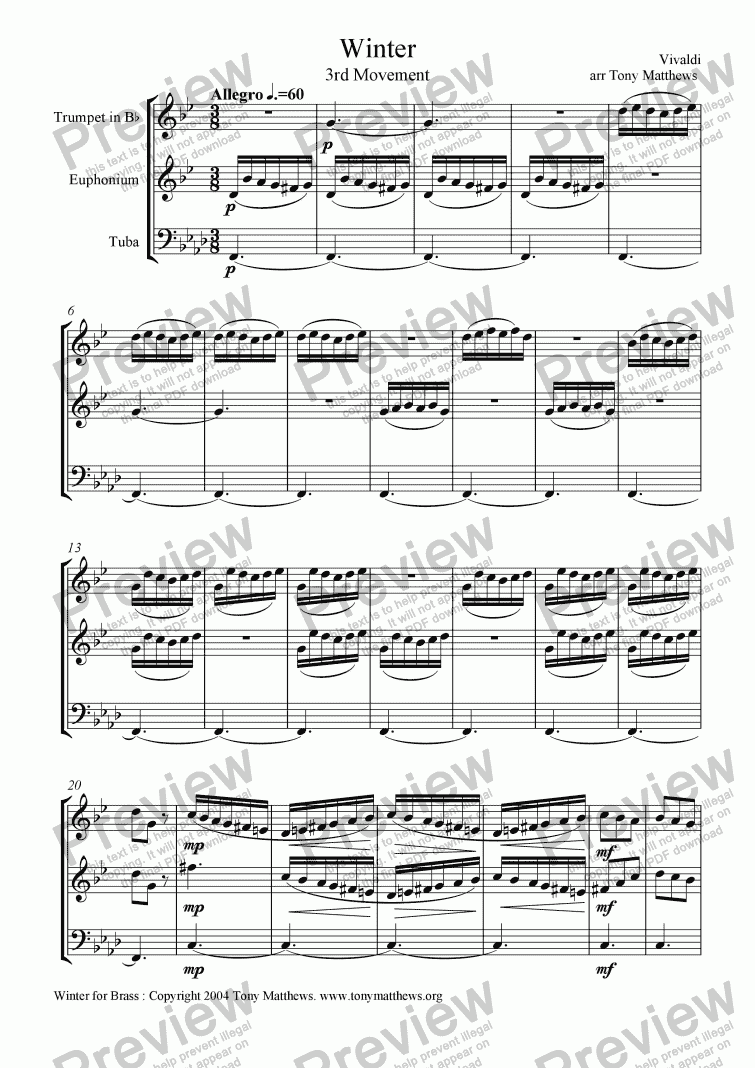 page one of Winter (3rd Movement) arr Brass Trio