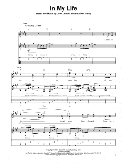 page one of In My Life (Guitar Tab (Single Guitar))