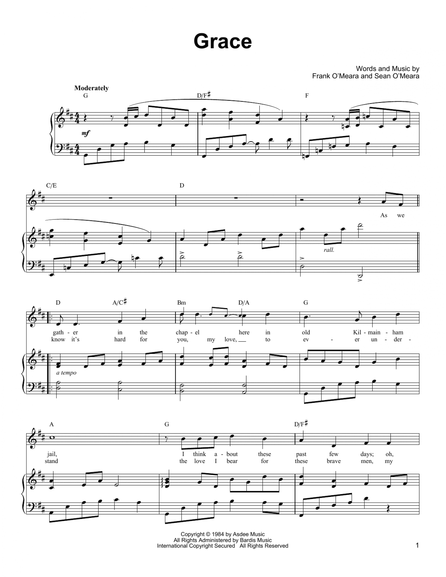 Grace (Piano, Vocal & Guitar Chords (Right-Hand Melody))