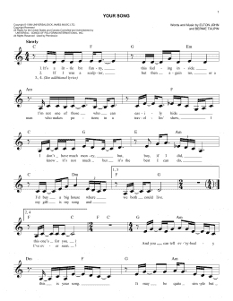 page one of Your Song (Easy Lead Sheet / Fake Book)