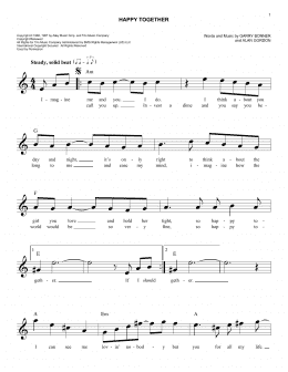 page one of Happy Together (Easy Lead Sheet / Fake Book)