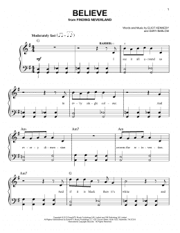 page one of Believe (from 'Finding Neverland') (Easy Piano)