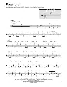 page one of Paranoid (Drums Transcription)