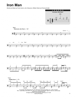 page one of Iron Man (Drums Transcription)