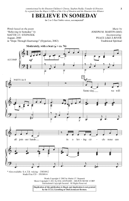 page one of I Believe In Someday (with "I've Got Peace Like a River") (2-Part Choir)
