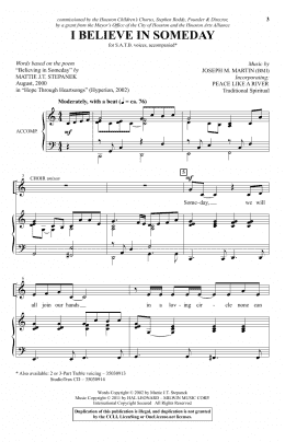 page one of I Believe In Someday (with "I've Got Peace Like a River") (SATB Choir)