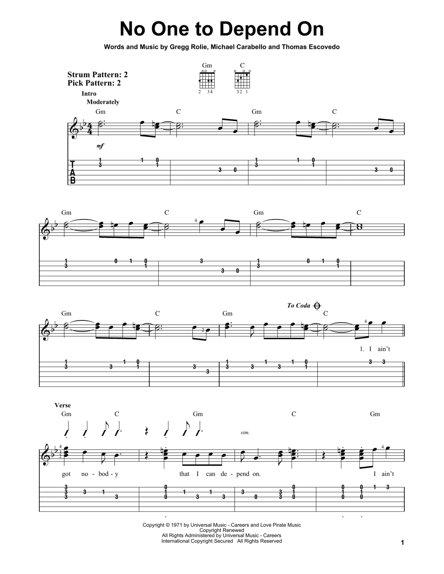 No One To Depend On (Easy Guitar Tab)