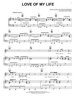 page one of Love Of My Life (feat. Dave Matthews) (Piano, Vocal & Guitar Chords (Right-Hand Melody))
