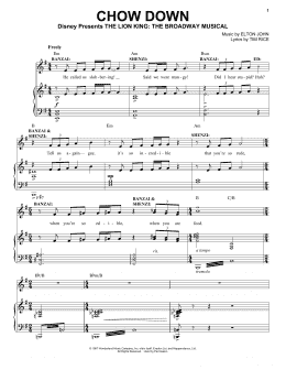 page one of Chow Down (from The Lion King: Broadway Musical) (Piano, Vocal & Guitar Chords (Right-Hand Melody))