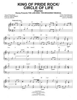 page one of King Of Pride Rock (from The Lion King: Broadway Musical) (Piano, Vocal & Guitar Chords (Right-Hand Melody))