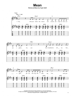 page one of Mean (Easy Guitar Tab)