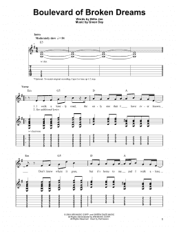 page one of Boulevard Of Broken Dreams (Easy Guitar Tab)