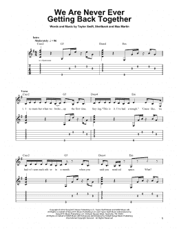 page one of We Are Never Ever Getting Back Together (Easy Guitar Tab)