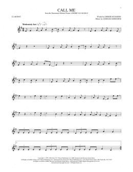 page one of Call Me (Clarinet Solo)
