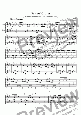 page one of Hunters' Chorus Duet No.4 for Violin and Viola