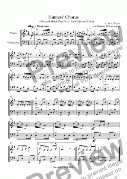 page one of Hunters' Chorus Duet No.5 for Violin and Cello