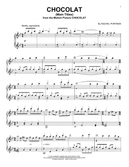page one of Chocolat (Main Titles) (Piano Solo)