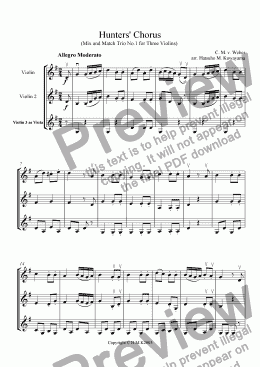 page one of Hunters' Chorus Trio No.1 for Three Violins