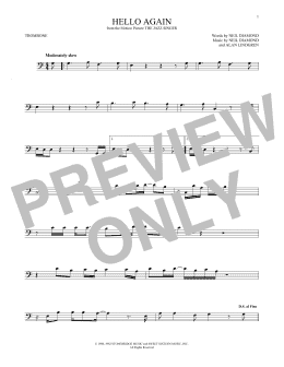 page one of Hello Again (Trombone Solo)