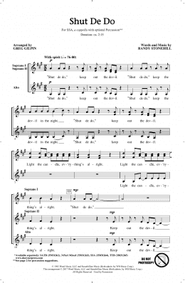 page one of Shut de Do (arr. Greg Gilpin) (SSA Choir)