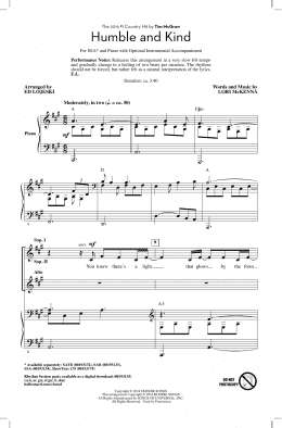 page one of Humble And Kind (SSA Choir)