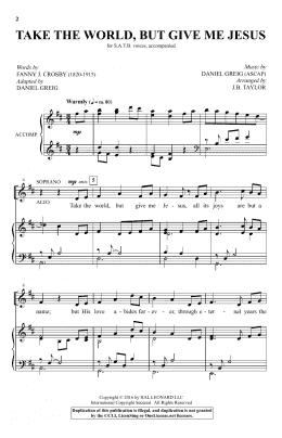 page one of Take The World But Give Me Jesus (SATB Choir)
