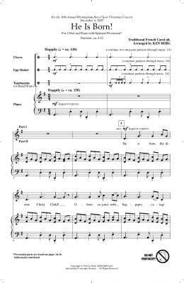 page one of He Is Born! (2-Part Choir)