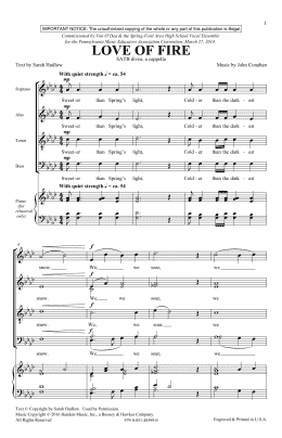 page one of Love Of Fire (SATB Choir)