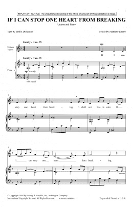 page one of If I Can Stop One Heart From Breaking (Unison Choir)