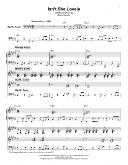 page one of Isn't She Lovely (Keyboard Transcription)