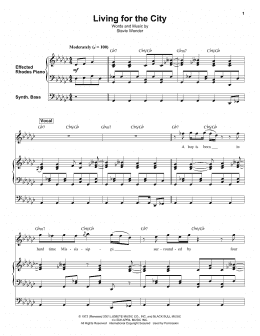 page one of Living For The City (Keyboard Transcription)