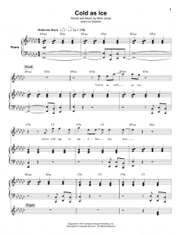 page one of Cold As Ice (Keyboard Transcription)