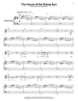 page one of The House Of The Rising Sun (Keyboard Transcription)