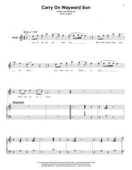 page one of Carry On Wayward Son (Keyboard Transcription)