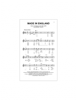 page one of Made In England (Lead Sheet / Fake Book)