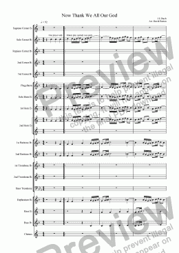 page one of "Now Thank We All Our God" by J. S. Bach - Setting for Brass Band