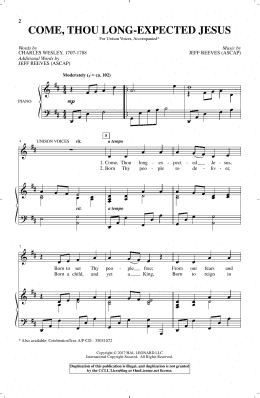 page one of Come, Thou Long-Expected Jesus (Unison Choir)