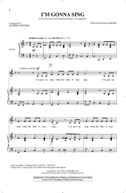 page one of I'm Gonna Sing (Unison Choir)